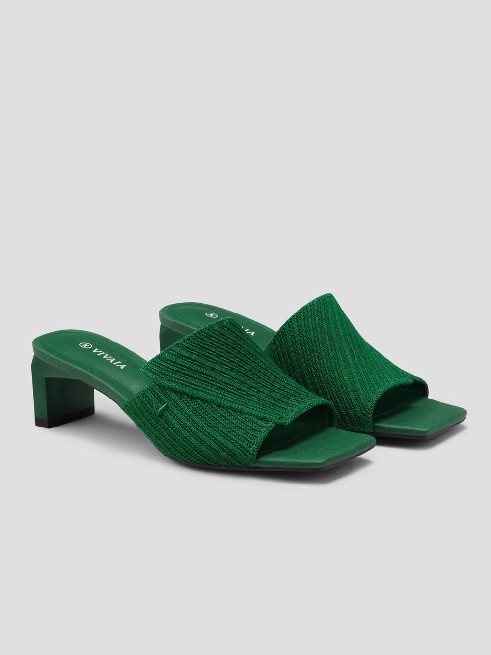 Vivaia Jade Square Toe Block Heel Slides in Forest Green Size EU 38